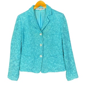 Junko Shimada Japanese Designer 2 Pocket Blazer Jacket Green Turquoise Size 9 Made in Japan
