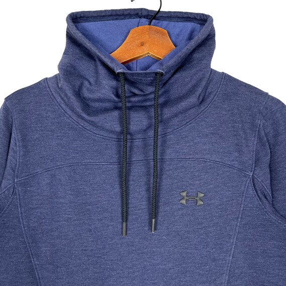 NmbSecondStore Under Armour Turtle Neck Sweatshirt Drawstring Collar Navy Plain Small Embroidery Logo Blue Size Medium Made in Jordan