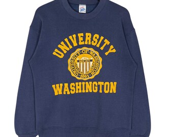 Vintage 90-tals University of Washington Big Spell Out-logotyp tröja unisex marinblå färg storlek M Tillverkad i USA