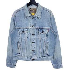 vintage Edwin Denim Trucker Jacket Bleu Taille Large Fabriquée au Japon