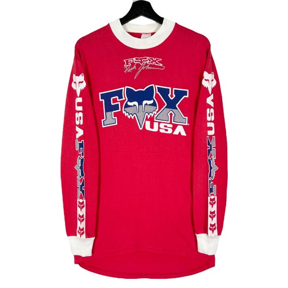 Vintage 80s 90s Fox Usa Rick Johnson Long Sleeve Motocross T-shirt