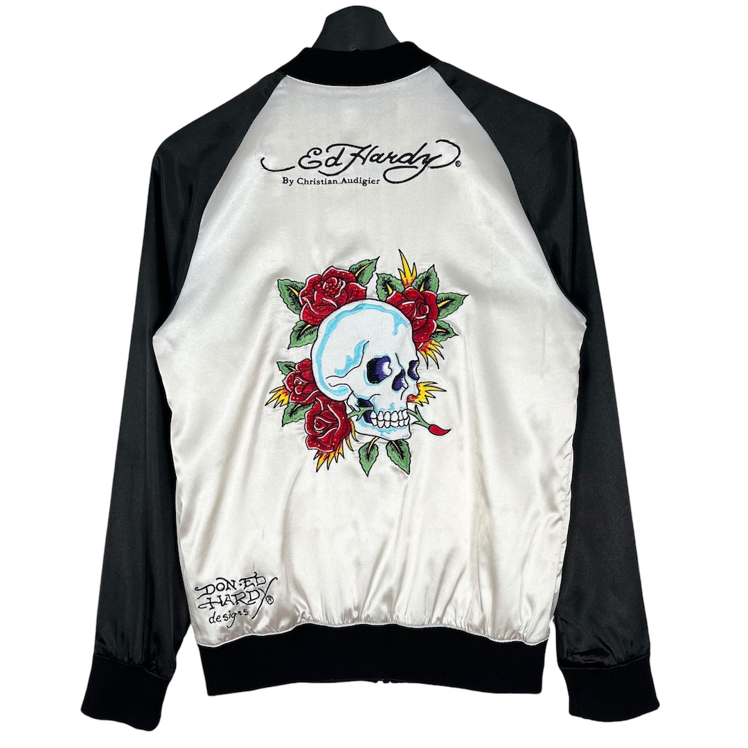 Ed Hardy by Christian Audigier Women's Skull Embroidery Sukajan