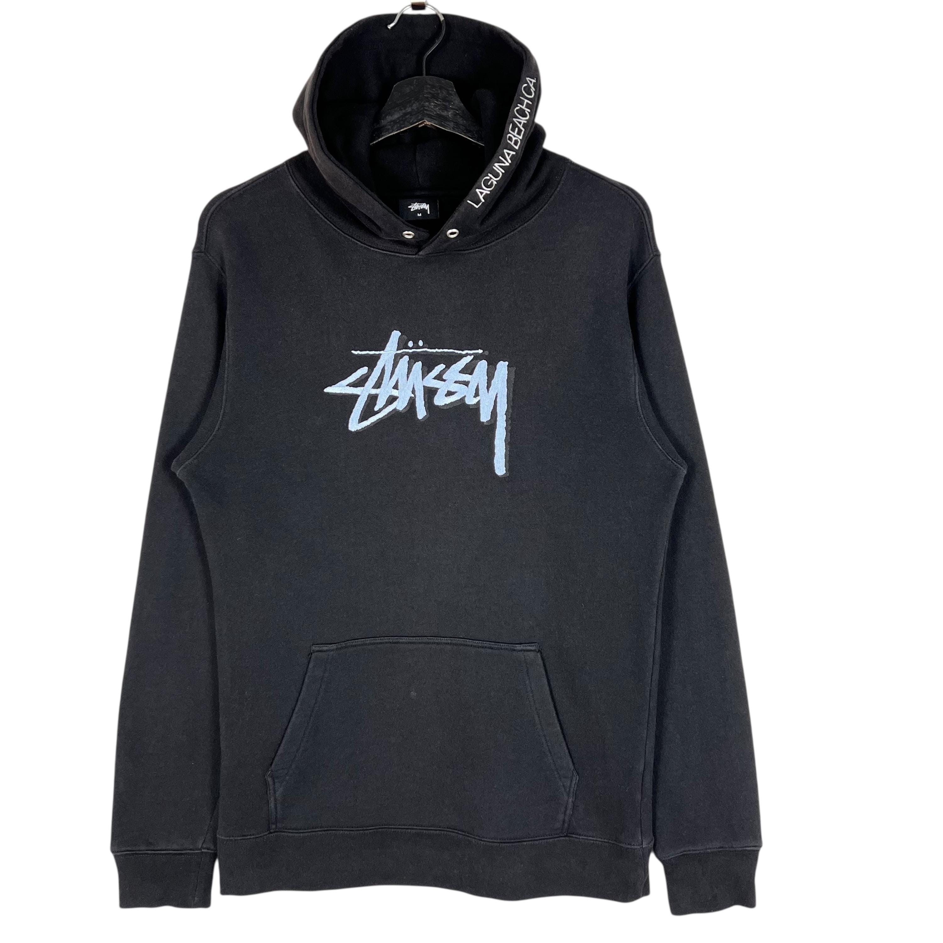 Stussy Laguna Beach CA Pullover Hoodie Embroidery Big Logo Black