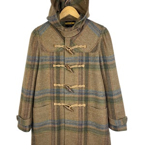 Vintage Polo Ralph Lauren Rugby Light Weight Checkered Duffle Coat American Designer Luxury Brand Size Small Made in Philippines