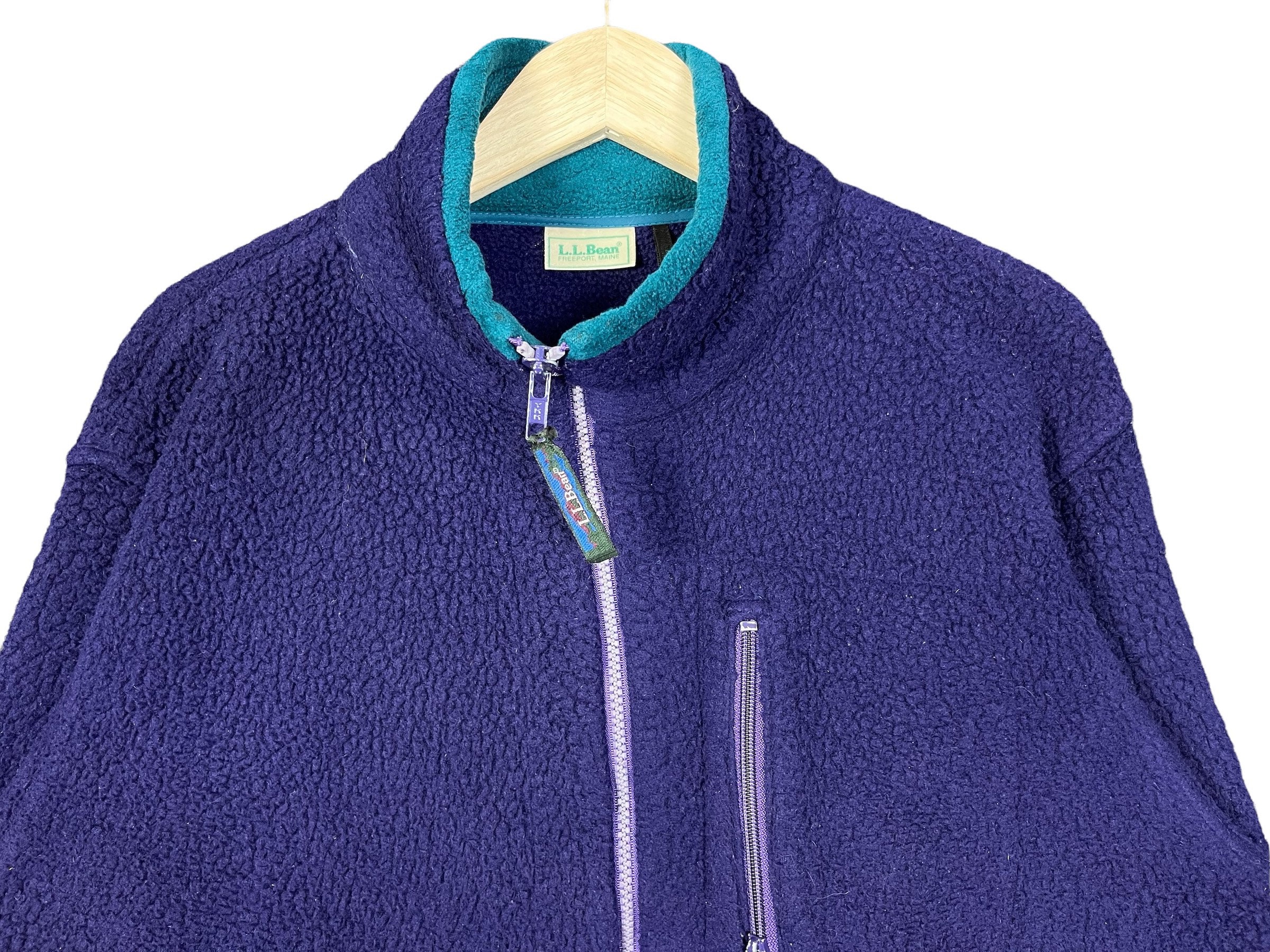 Vintage LL Bean Wool Zip up Fleece Jacket Purple Size Medium Made