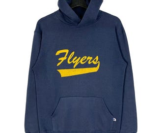 Felpa con cappuccio vintage anni '90 dei Flyers da baseball, taglia M, blu navy, prodotta negli Stati Uniti.