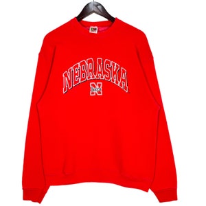 Vintage 90’s Cornhuskers Nebraska University NCAA College Football Crewneck Sweatshirt Red Size Medium Made in USA