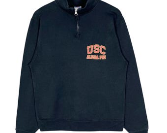 Felpa vintage Y2K USC University South Carolina con mezza zip, con logo Alpha Phi Fraternity College, colore nero, taglia S, prodotta in Honduras.