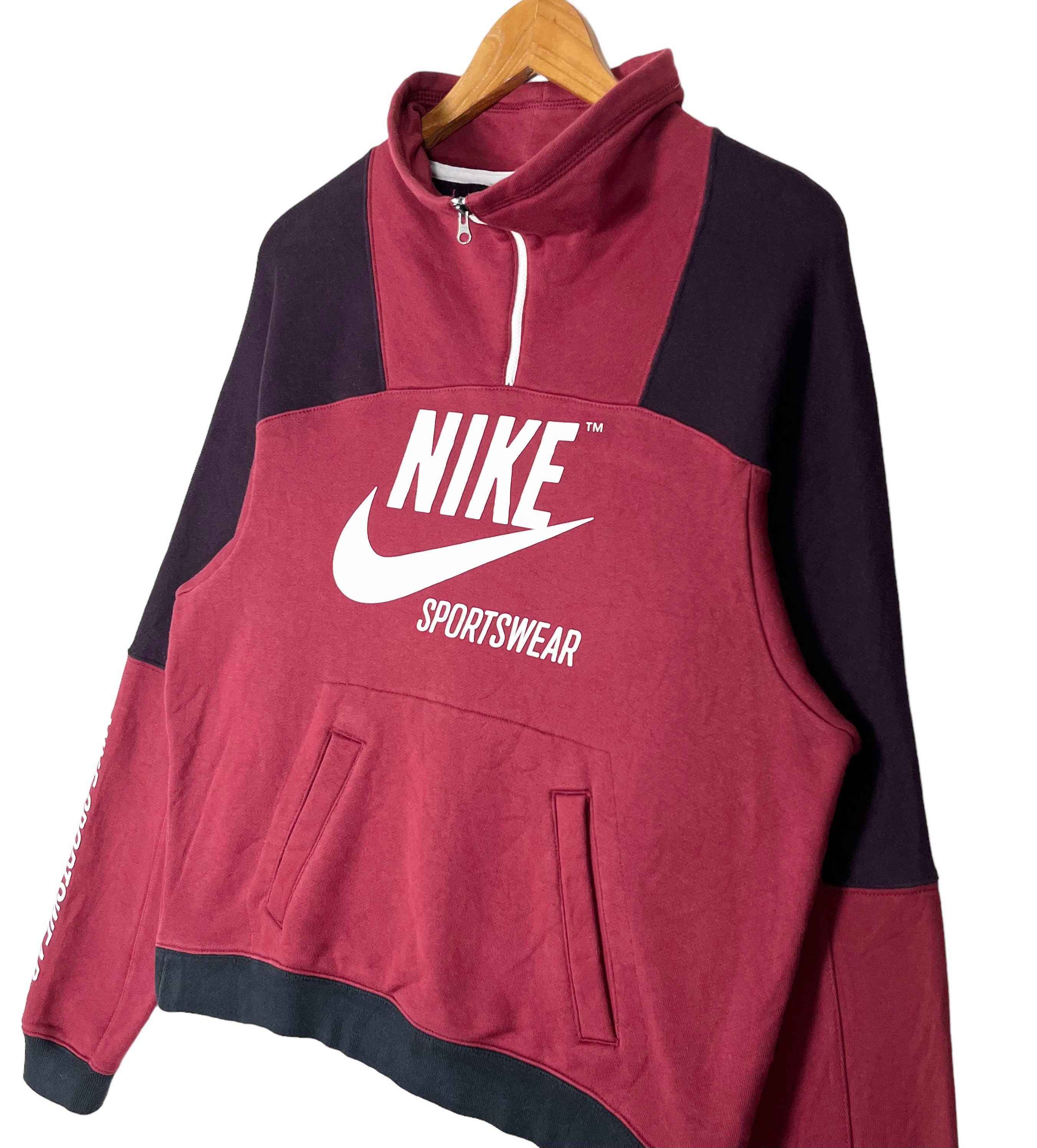 Nike Sportswear Quarter Zipper Anorak Sweatshirt Big Logo Brand Red Black Size Small Made in Malaysia