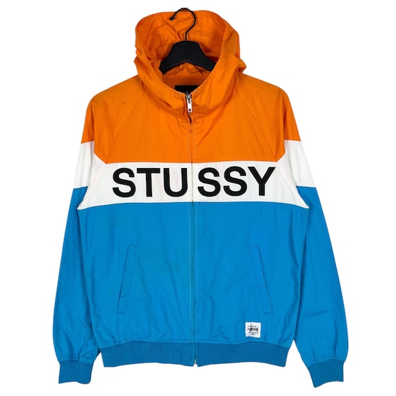 Stussy Colorblock Zipper Hoodie Light Jacket Spell Out Logo Single
