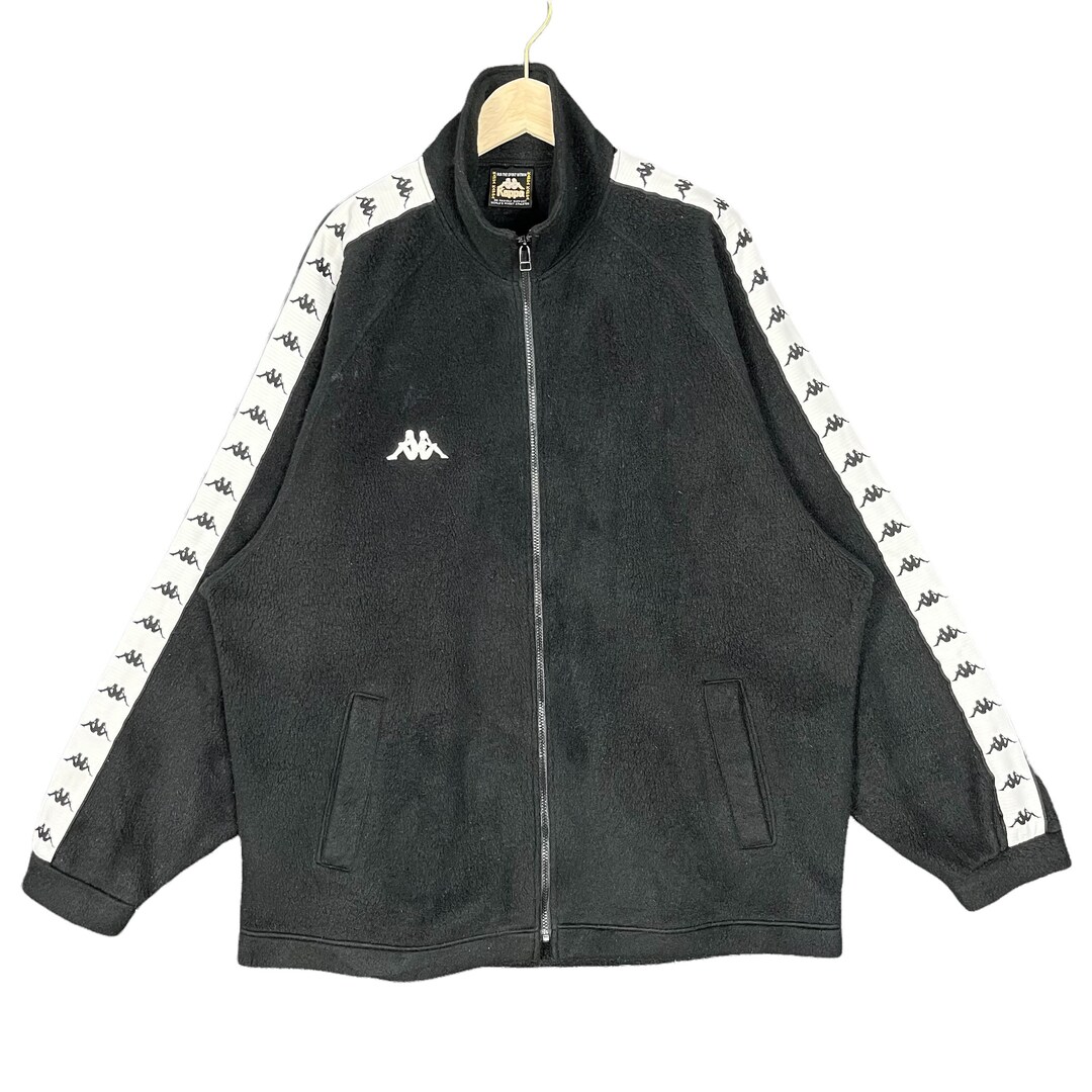 Vintage Kappa Sidetape Zipper Fleece Jacket Black Size XL Made in