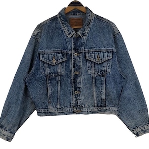 Veste camionneur en jean Big John vintage des années 90 bleu taille moyenne fabriquée au Japon
