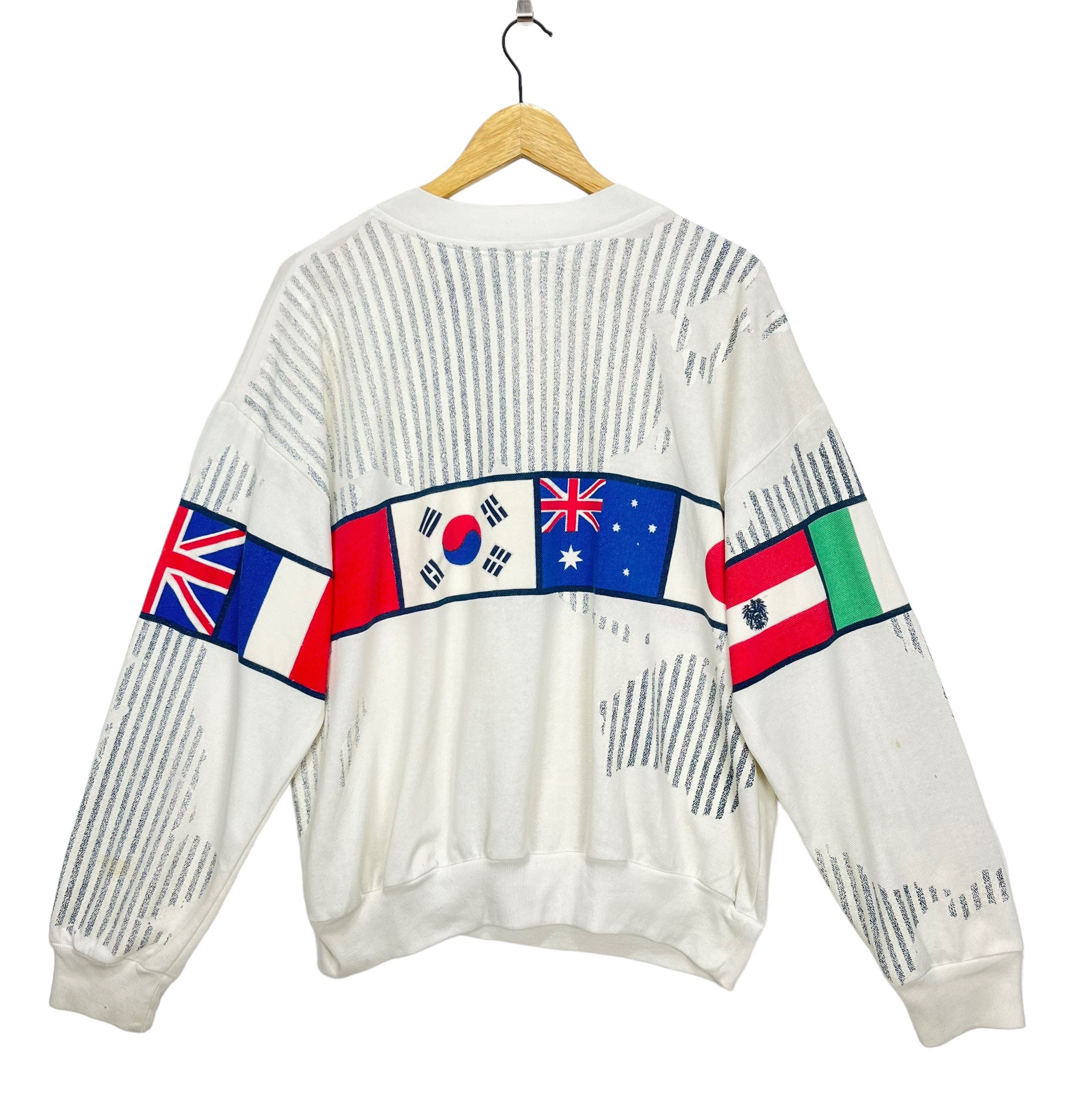 Rare! Vintage 80's Multi Nation Flag Over Print Jumper