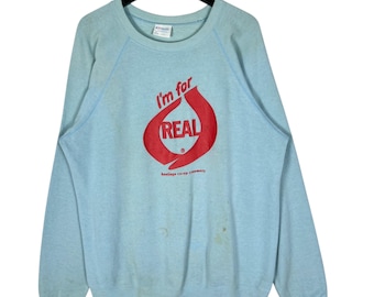Felpa vintage anni '80 "I'm For Real" Raglan, blu, taglia Large
