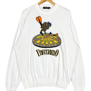 Vintage 90’s Partiamo Embroidery Dog Darts Crewneck Sweatshirt White Color Size LL