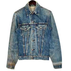 Vintage 70’s Distressed Levis Big E Denim Trucker Jacket Type 3 522 Button Size Small Made in USA