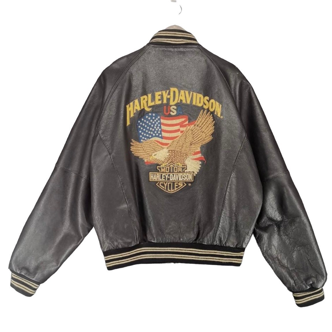 Vintage Harley Davidson Embroidery Big Logo Leather Bikers