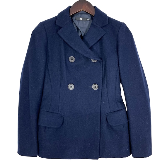 Uniqlo X Jil Sander Manteau court croise en laine pour femme Bleu marine Petit Fabrique en Chine Etsy France
