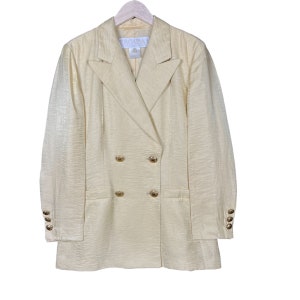 Vintage 90’s Escada Margaretha Ley Blazer Brass Button Designer Luxury Brand Jacket Yellow Size 38 Made in Germany