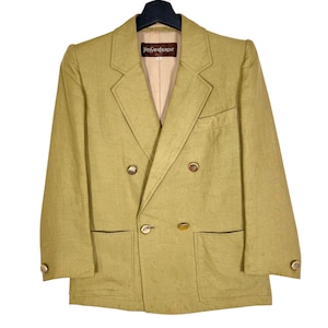Vintage YSL Yves Saint Laurent Women Blazer Jacket Beige Color Size M Made in Japan French Designer Luxury Brand