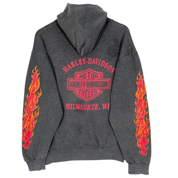 Vintage 80s 90s Harley Davidson Flames Milwaukee Pullover Hoodie