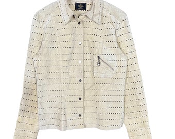 Vintage 90’s Fendi See Through Monogram Leather Jacket Snap Button Brown Size 40 Made in Italy