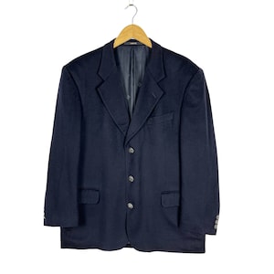 Vintage 90’s Daks London Luxury Brand Cashmere Blazer Jacket Navy Blue Size Large Made in England