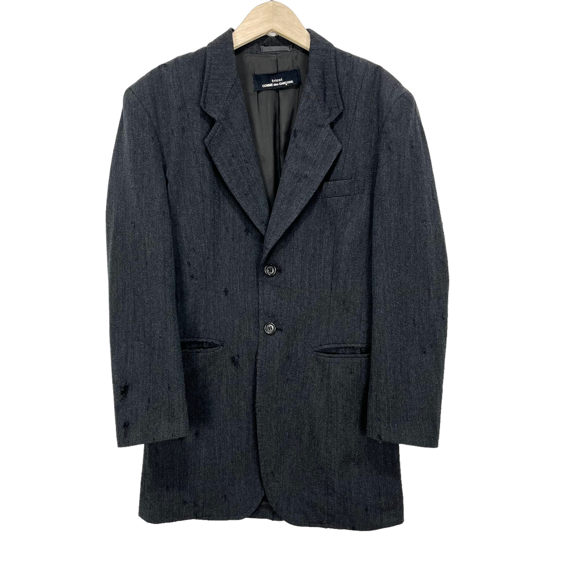 CDG Comme Des Garçons Tricot Distress Blazer Jacket Dark Grey Size