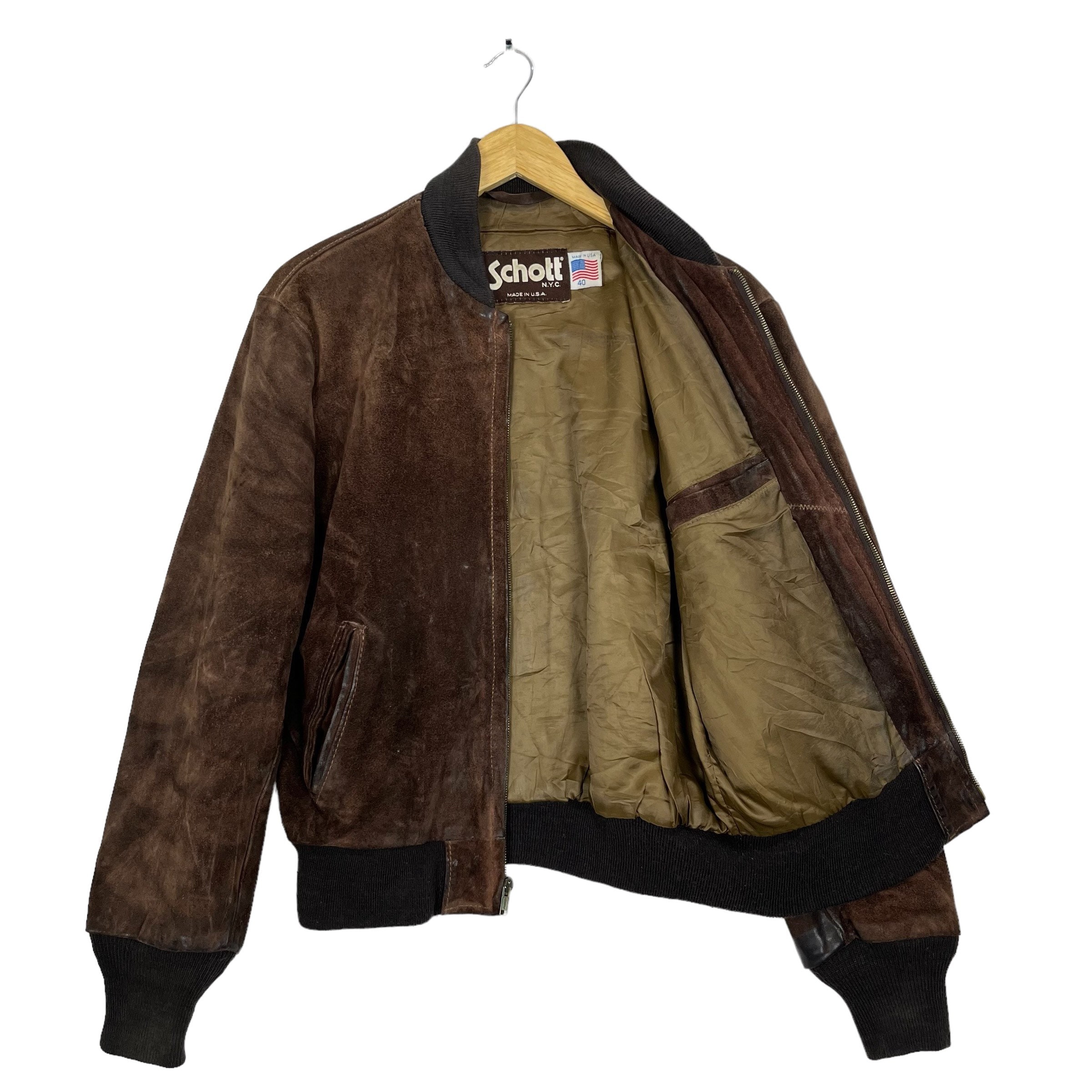 Vintage Schott USA Suede Leather Zip up Jacket Made in USA Bikers 