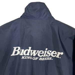 Vintage Budweiser King of Beers Lightweight Windbreaker Jacket Navy Blue Color Size XL