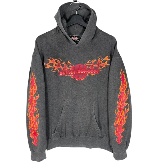 Vintage 80s 90s Harley Davidson Flames Milwaukee Pullover Hoodie
