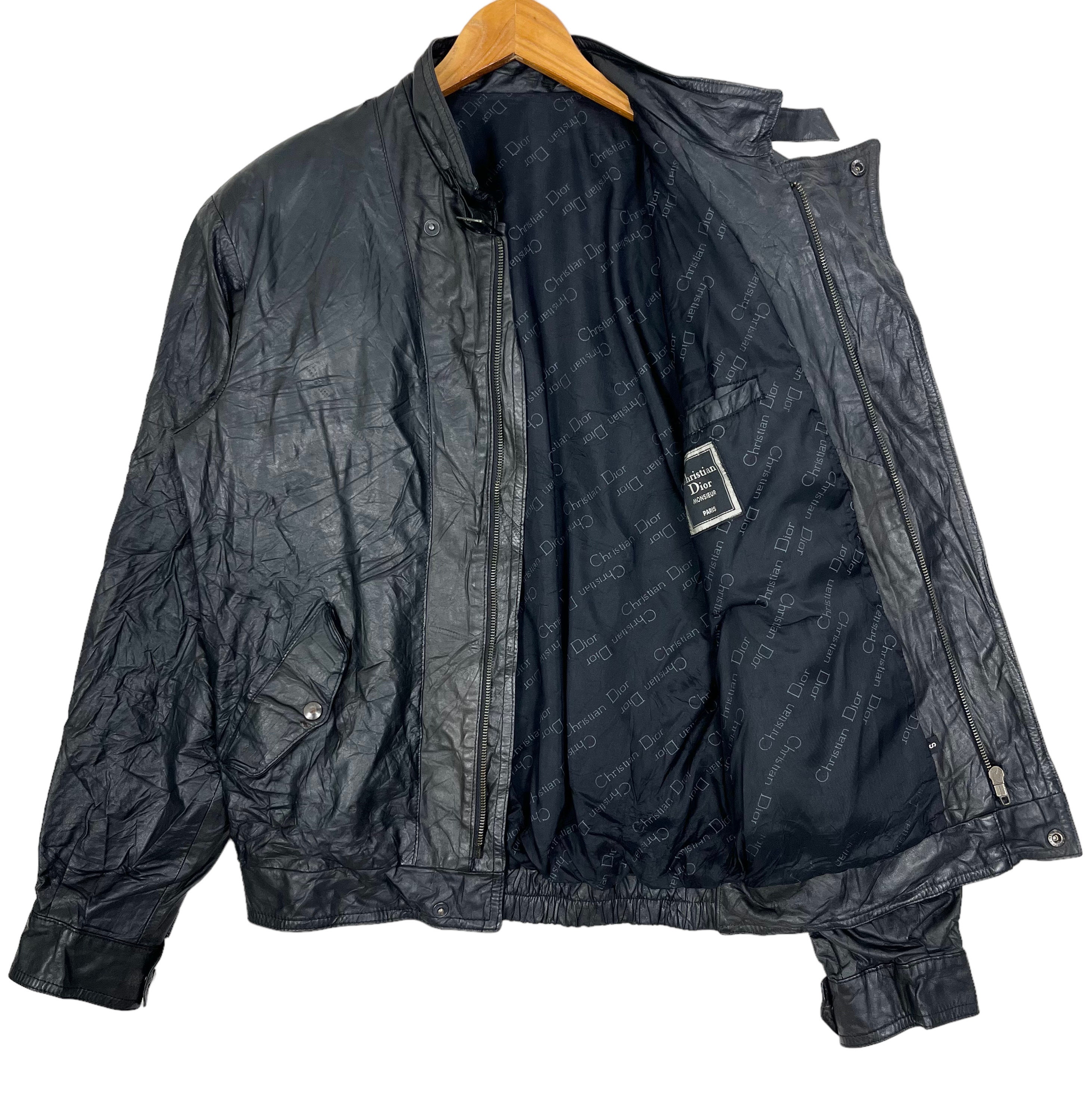 Vintage 90's Christian Dior Monsieur Leather Jacket Black Size