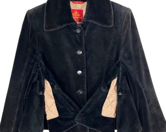 Vivienne Westwood Women Velvet Jacket Button Up Black Sunfaded Size M Made in Italy English Designer Seditionaries Punk Brand