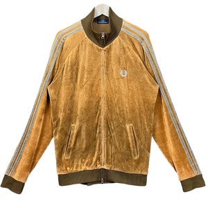 Vintage 90’s Fred Perry Track Top Sidetape Velvet Zipper Jacket Brown Size Medium Made in Japan