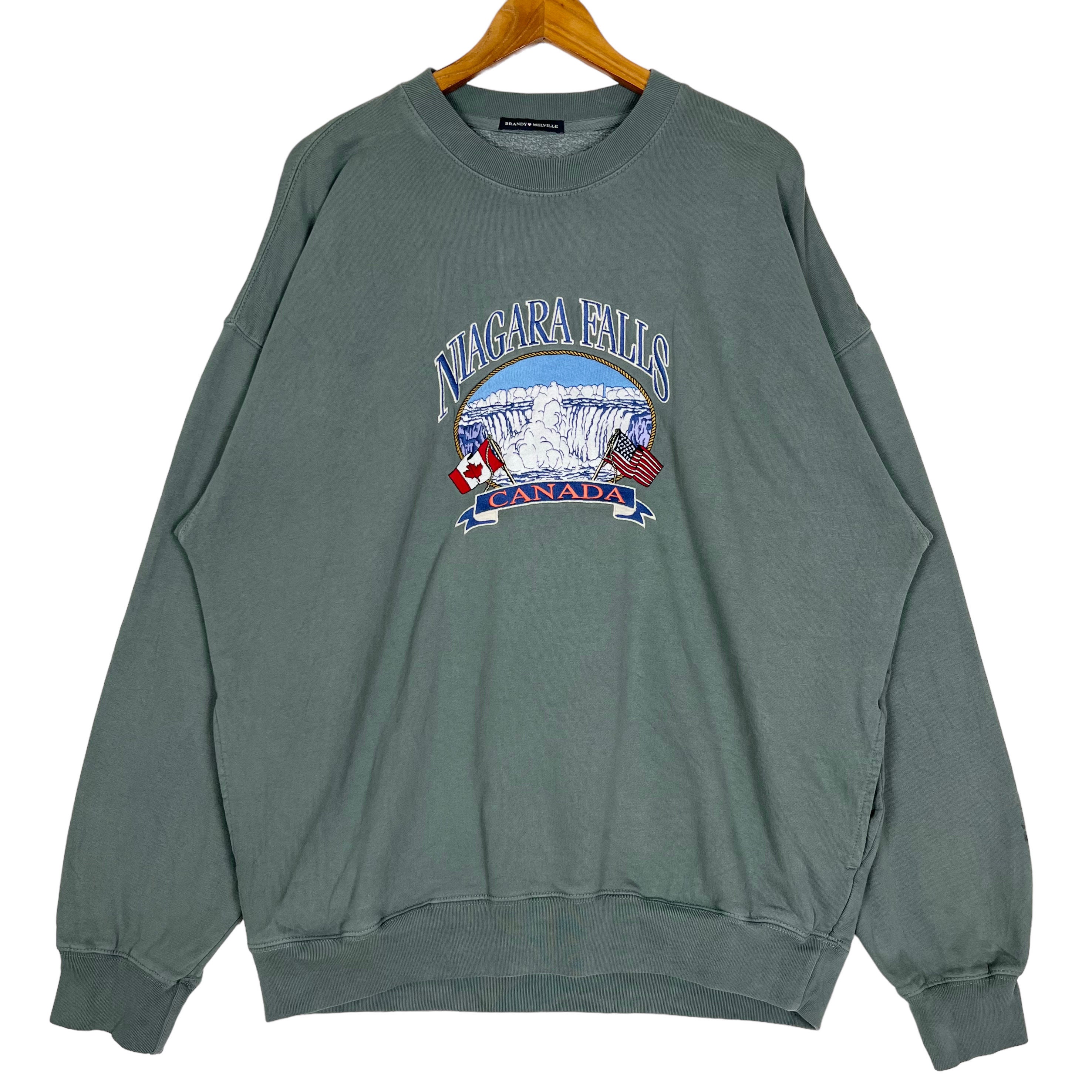 Niagara Falls Canada Embroidery Crewneck Sweatshirt Green Size