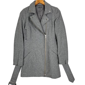 Japanese Brand Sword Fish Asymmetrical Zipper Trench Coat Studs Punk Grey Color Size Small Made in Japan