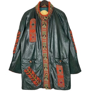 TORRAS VINTAGE SPAIN製 総柄 レザー切替コットンカーディガン Caka