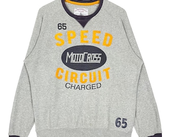Motocross Speed Circuit Crewneck Raglan-Sweatshirt Nummer 65 Grau Größe L