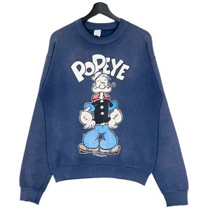 Sunfaded Vintage 1993 Popeye The Sailor Man Classic Cartoon Sweatshirt Blue Size Medium Made in USA