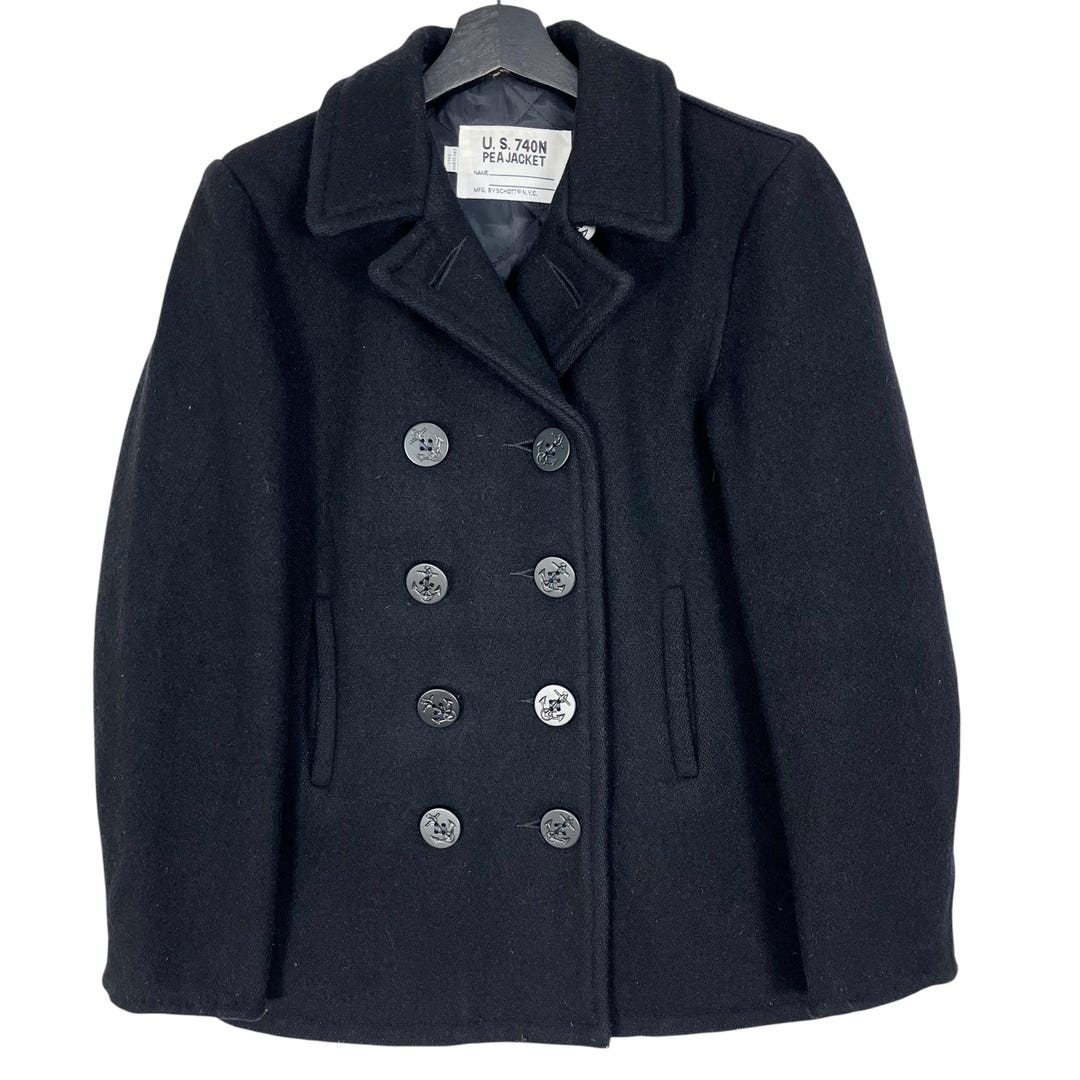 MFG Schott US740N Pea Jacket Pea Coat Youth Black Size 16 Made in