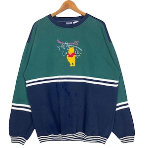 vintage Winnie l&#39;ourson Crewneck Stripes Sweat Vert Bleu Taille XL