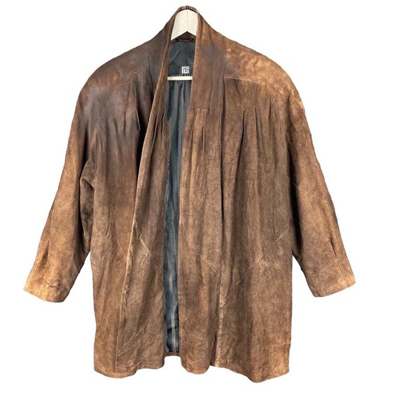 Vintage 90's Pierre Balmain Buttonless Suede Coat Dark Brown Size