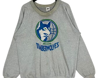 80s LOGO7 NBA ウルブズ USA製スウェット XL グレー 5726 Vintage 90's NBA Minnesota Timberwolves Big Logo Crewneck