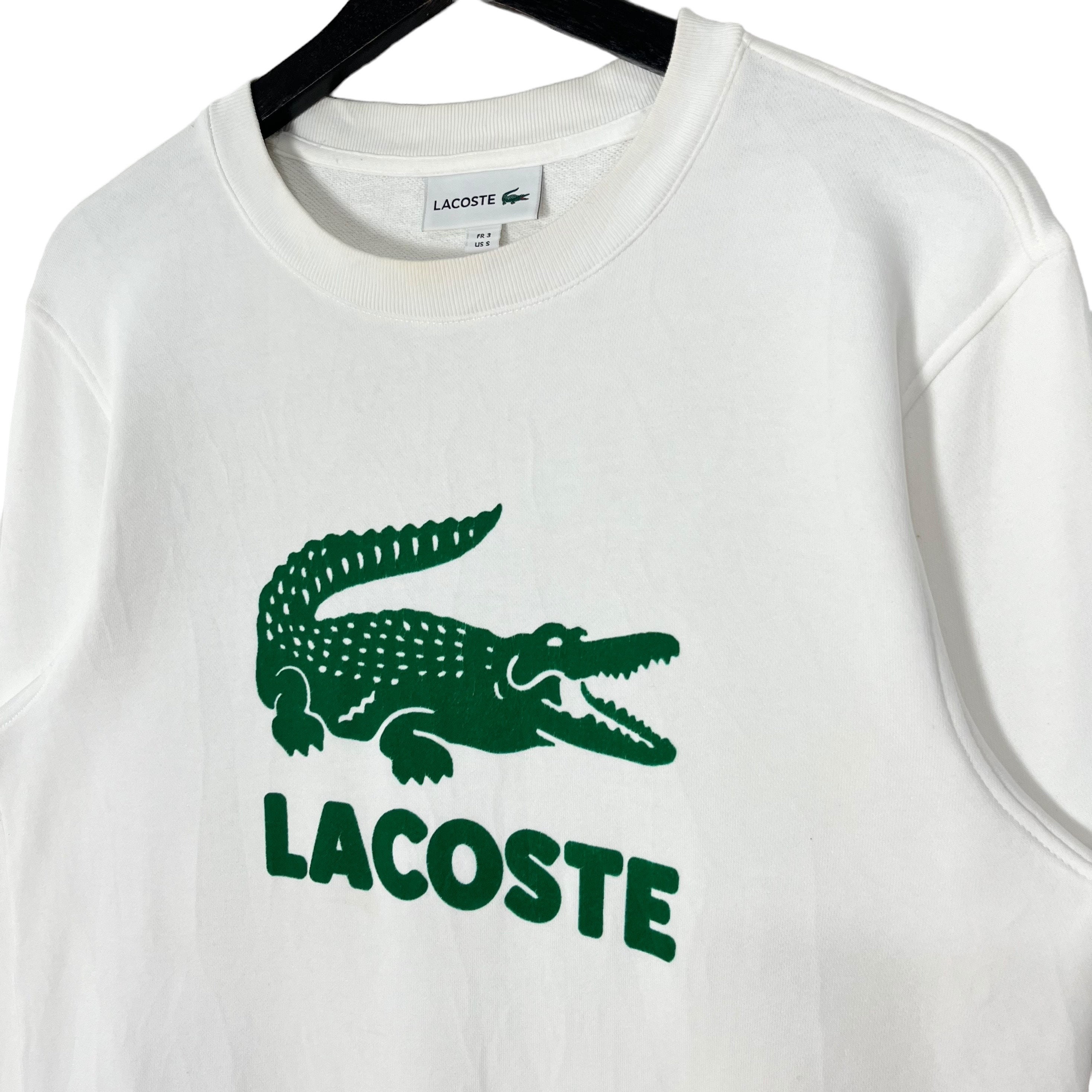 Lacoste Big Logo Velvet Printed Sweatshirt White Size Small