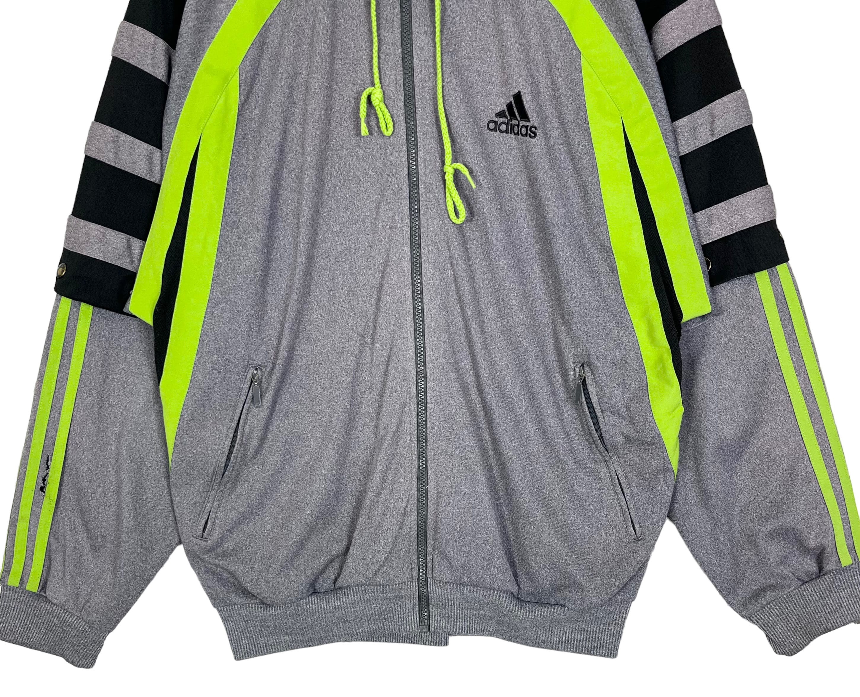 Vintage Adidas Detachable Sleeve Hoodie Jacket Grey Green Size