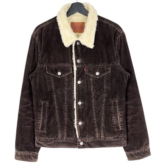 Edwin Corduroy Sherpa Trucker Jacket Wrange Coat Dark Brown Color