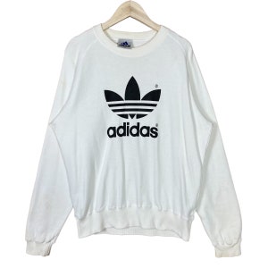 Vintage Adidas Trefoil Bog Logo Crewneck Jumper Sweatshirt White Size Large Made in Japan