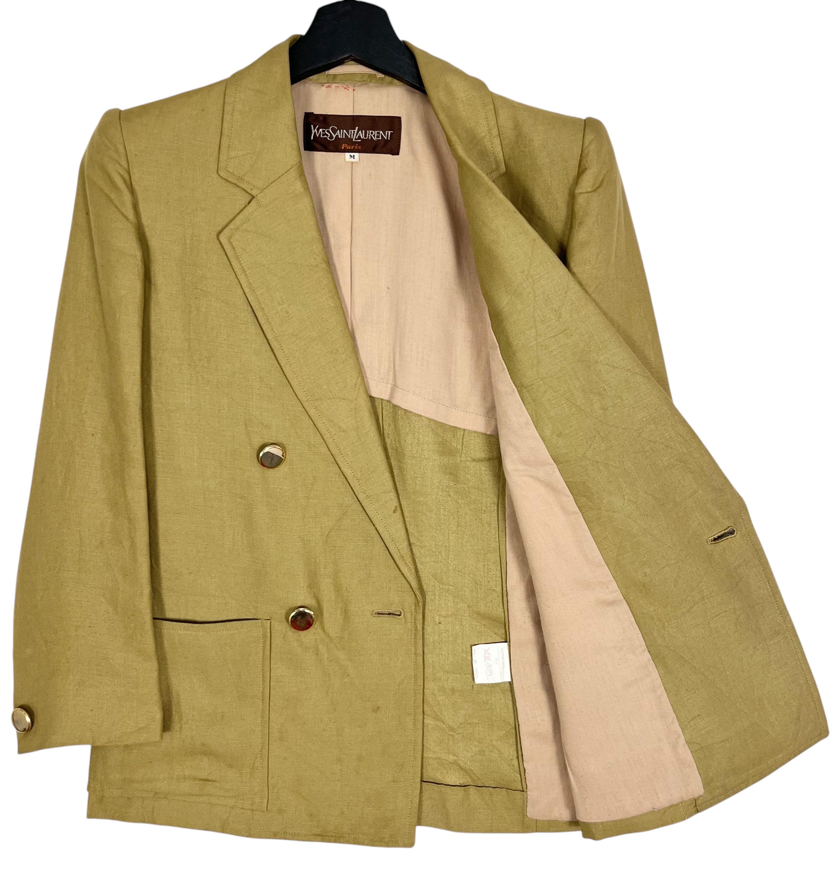 90s YSL リネンジャケット ベージュM オープンカラー 90s YSL リネンジャケット ベージュM オープンカラー 90s YSL リネン