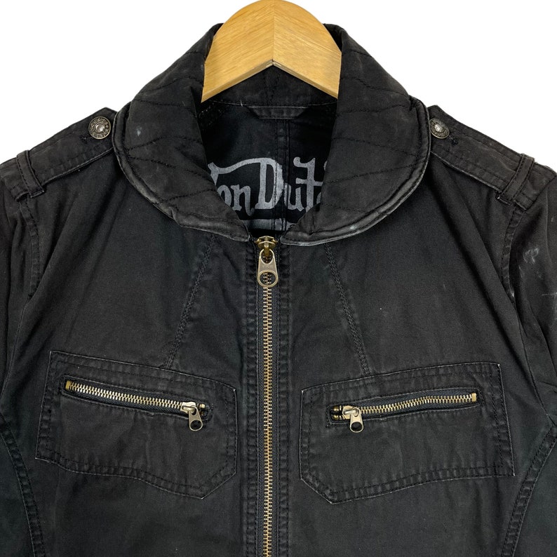 Von Dutch Zip Up Cotton Motorcycle Jacket Black Size Medium image 2