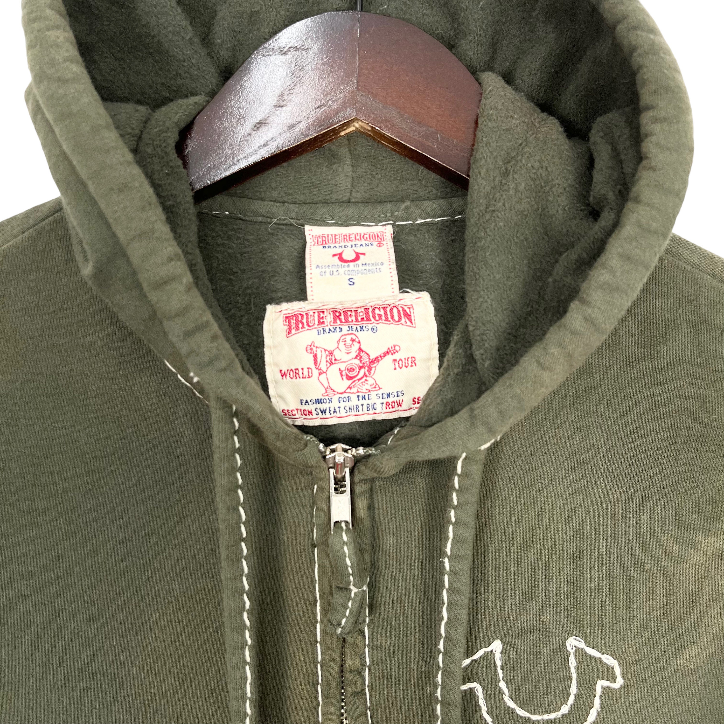 True Religion Basting Stitching Rivet Pocket Zipper Hoodie Jacket 
